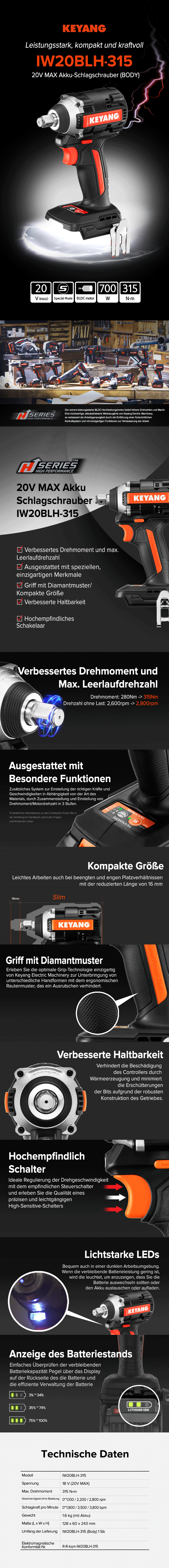 Keyang IW20BLH-315 Accu Slagmoersleutel 315Nm