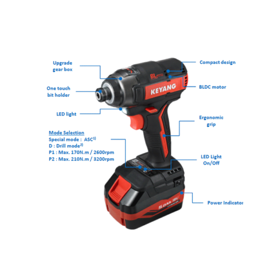 Keyang DW18BLA Accu Universal-Schlagschrauber 18V 5.0Ah