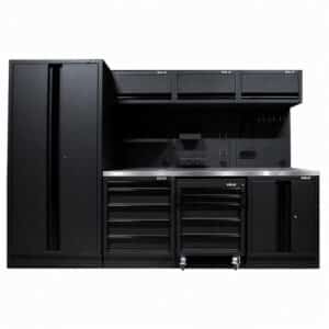 Pillar Werkstatteinrichtung Modular – Edelstahl-Arbeitsplatte – Tiefe 61,5 cm – Midnight Black Design