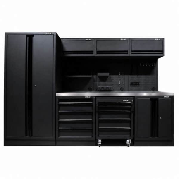 Pillar Werkstatteinrichtung Modular – Edelstahl-Arbeitsplatte – Tiefe 61,5 cm – Midnight Black Design