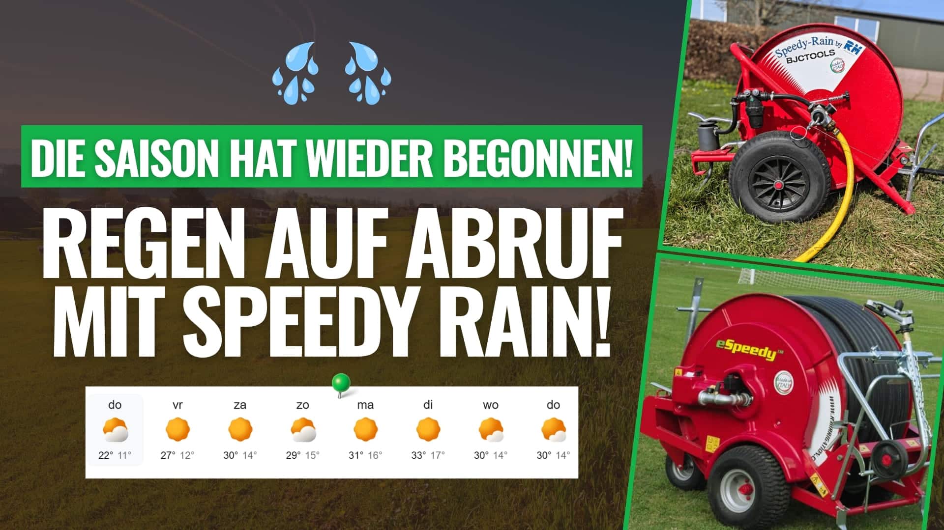 Rasen bewässern mit Speedy Rain Bewässerungswagen bei BJC Tools